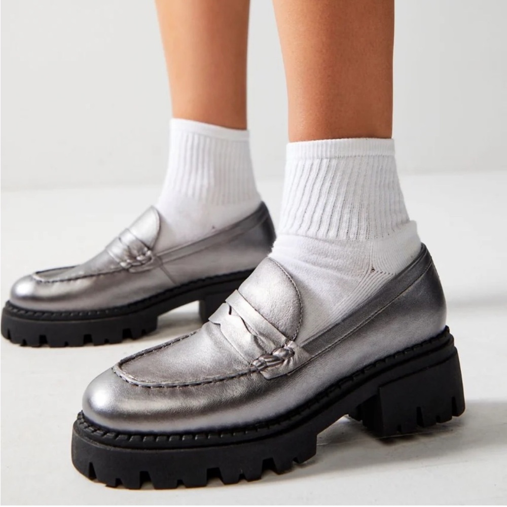 Free People Lyra Lug Sole Loafers in Silver